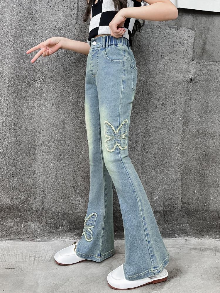 Girls' Denim Flare Pants - 2025 Spring/Autumn Casual Jeans for Big Kids