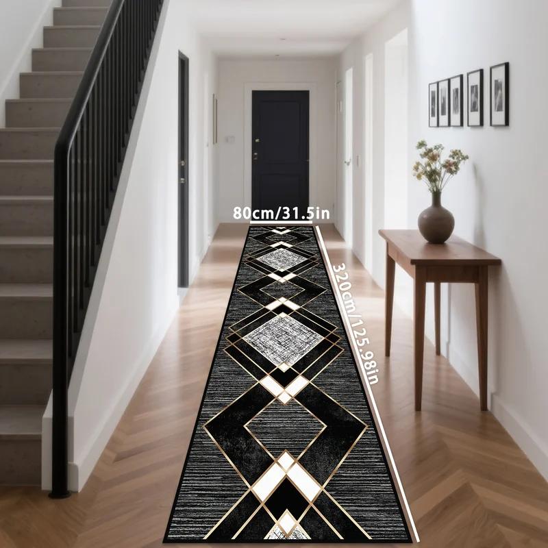 Gothic Skull Runner Rug, Black Floral Pattern Non-Slip Floor Mat for Outdoor Patio, Hallway Gothic Decor