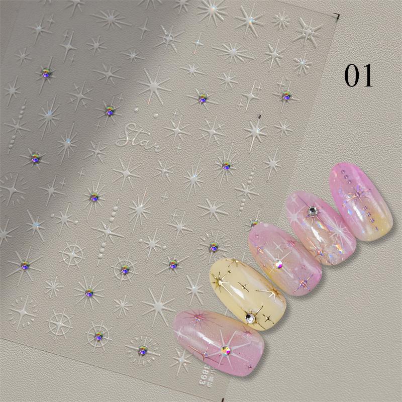 Glitter Starlight Rhinestones 5D Nail Stickers Gold Silver Bronzing Star Sun Adhesive Slider Nail Art Decorations Manicure Decal