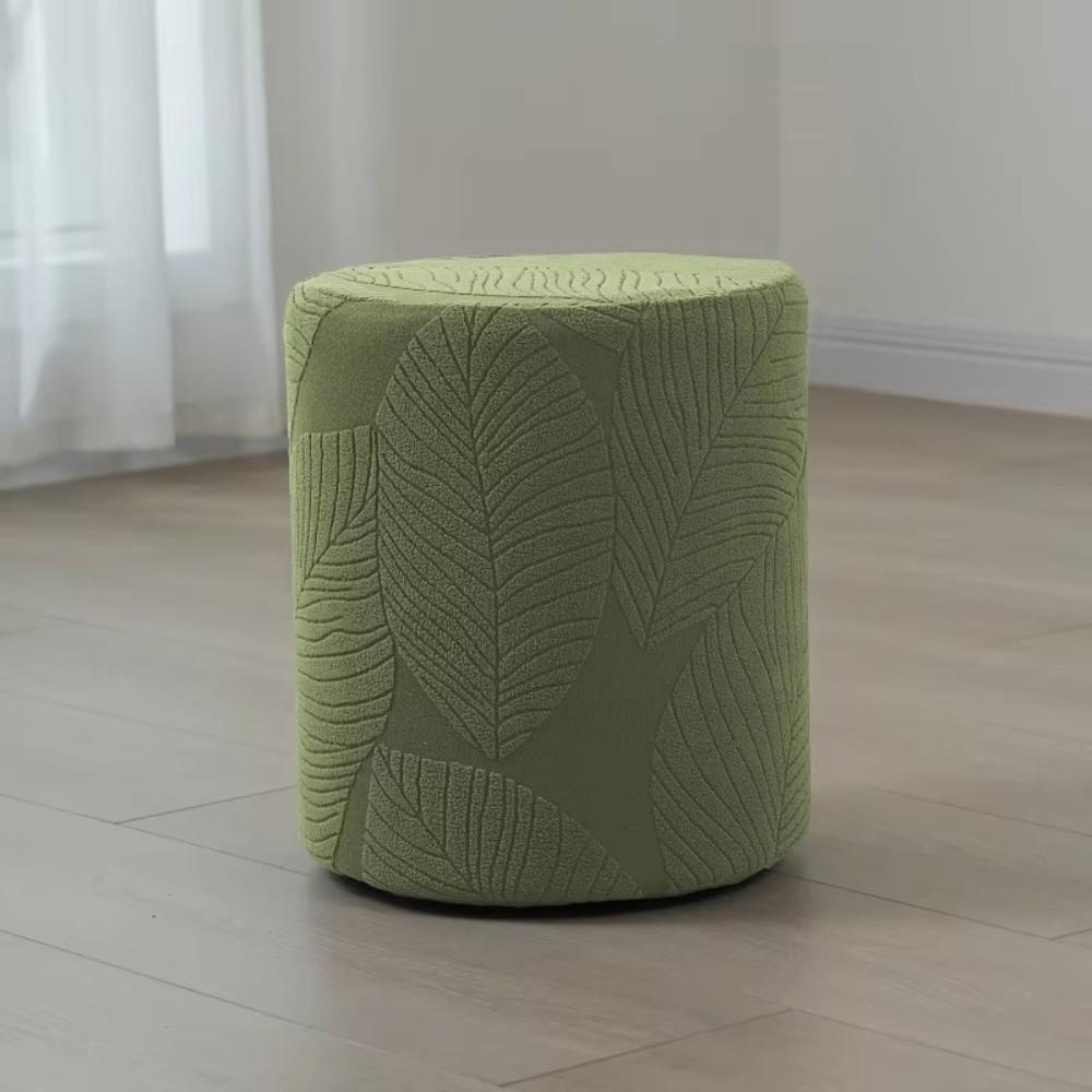 Round Ottoman Slipcover Leaf Jacquard Protective Cover Fashion Footstool Cover For Living Room