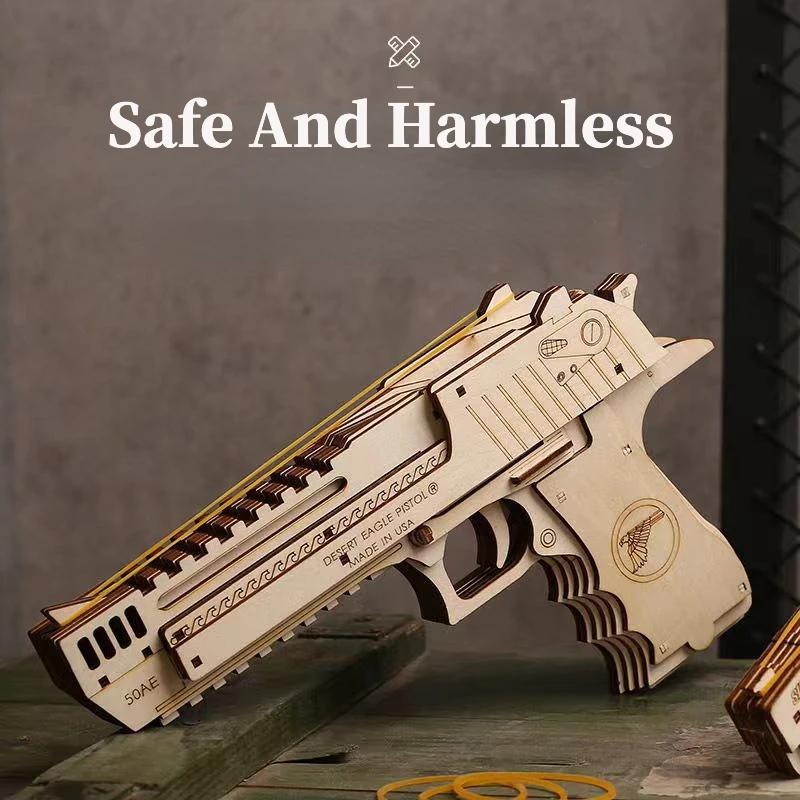 3D Drewniane Mechaniczne Pistolety Strzelające Modele Klocki do Zbudowania Zmontuj Sport na Świeżym Powietrzu Zabawka Puzzle Dla Dzieci Kreatywny Prezent