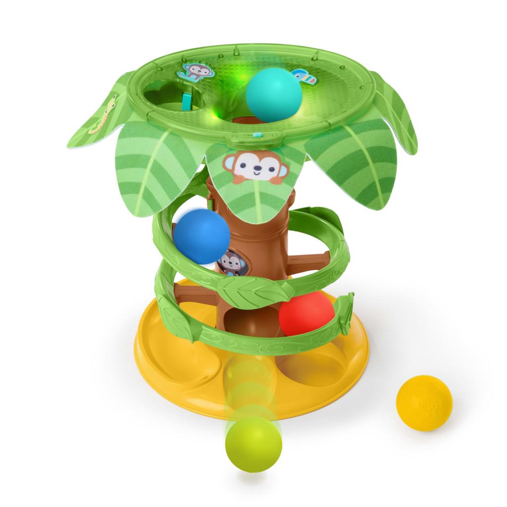 Bright Starts Kids2 Tropical Spinning Ball Tower (16826) - Educational Toy with Monkey and Safari Animals for Babies (6 Months and Up). Perfect for