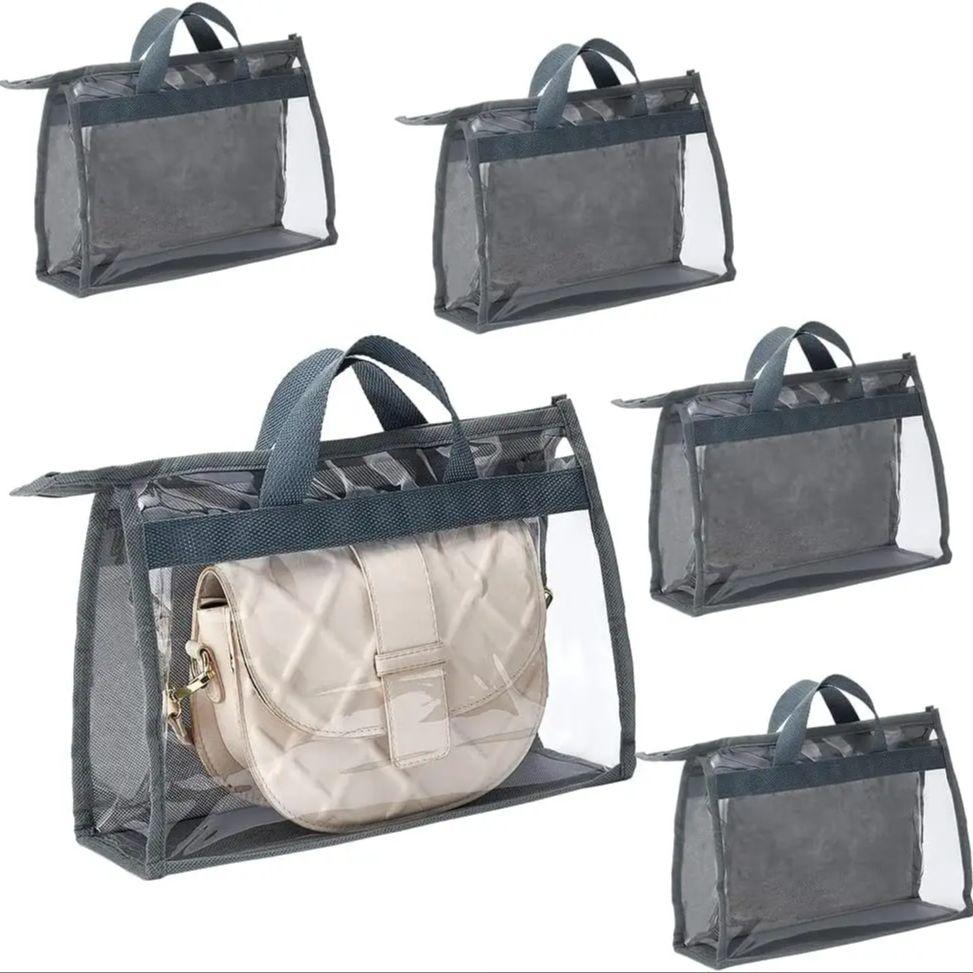 

2 Pack Handbag Storage Organizer, Folding Non-Woven Storage Boxes, Transparent Hanging Purse Storage Bags Grey Handbag Dust Bags Set 1-5 Cells