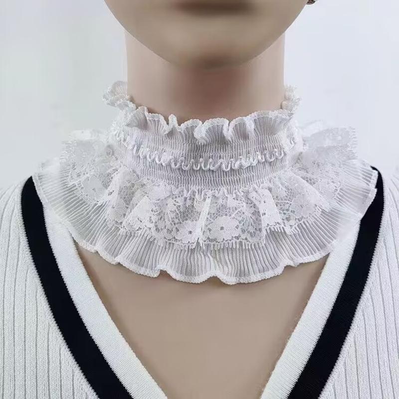 White Black Ruffle Elastic Lace Fake Collar Scarf High Neck Collar Pullover Elegant Neck Cover False Collar Clothing Accessories