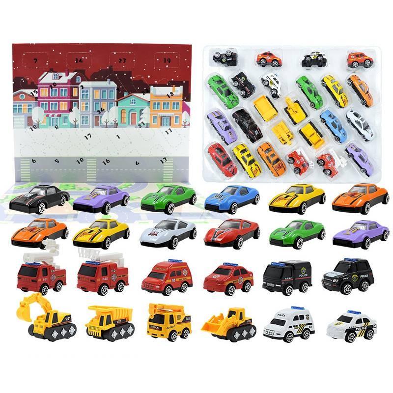 Christmas Countdown Calendar Car Blind Box 24 Days Alloy Fire Engine Set Toy