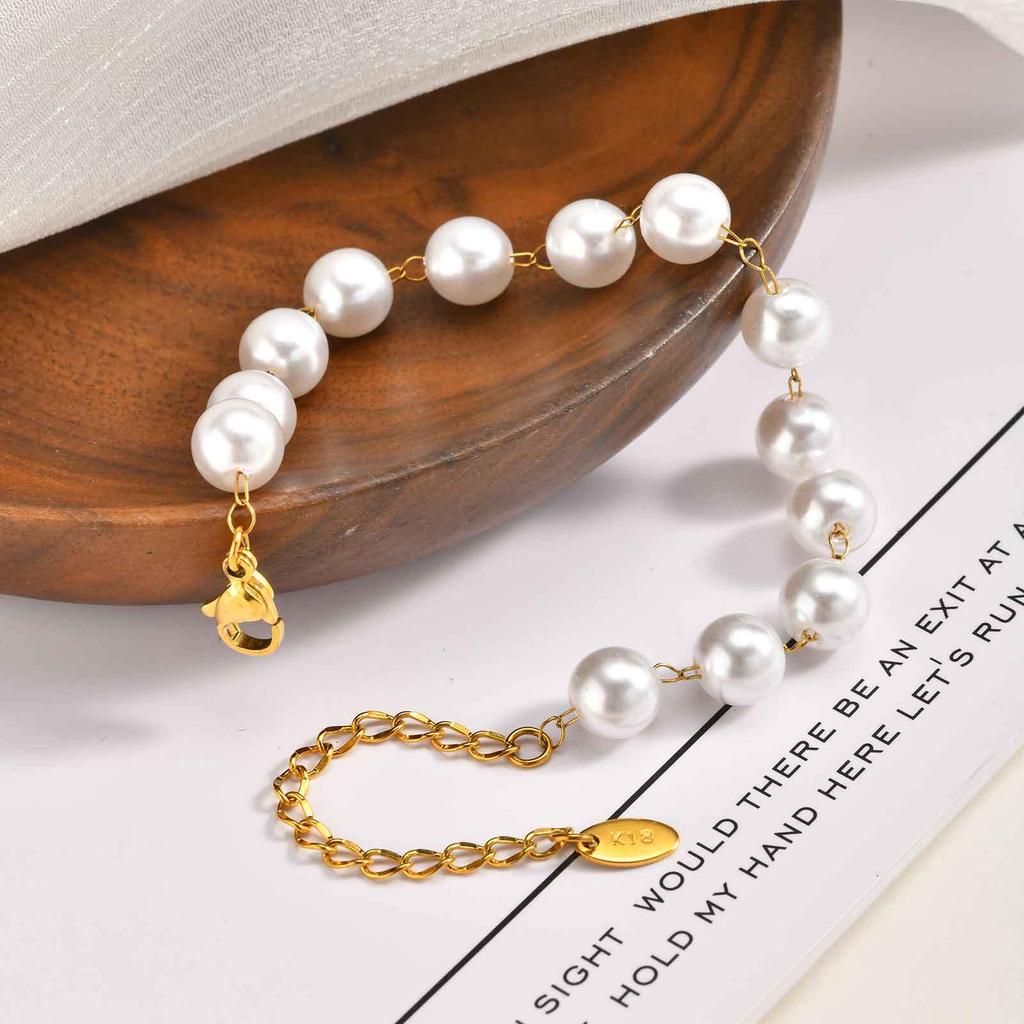 Pearl Bracelets for Women, Stainless Steel Adjustable Imitation Pearl Bead Link Women's Bracelet, Bridesmaid Wedding Jewelry