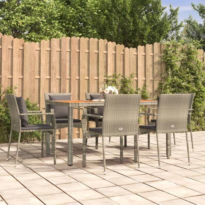 VidaXL Ensemble à manger jardin et coussins 7 pcs gris rotin, ensemble de salle à manger, ensemble de salle à manger 3184972