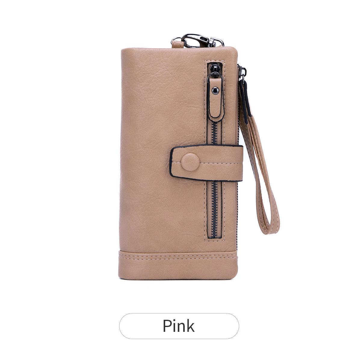 

Новый женский кошелек из мягкой кожи, модный клатч с молнией и пряжкой, многофункциональный длинный кошелек розовый