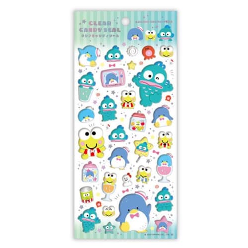 K Company Sanrio Characters Clear Candy Stickers 603021 Hangyodon, Kerokerokeroppi, and Tuxedo Sam