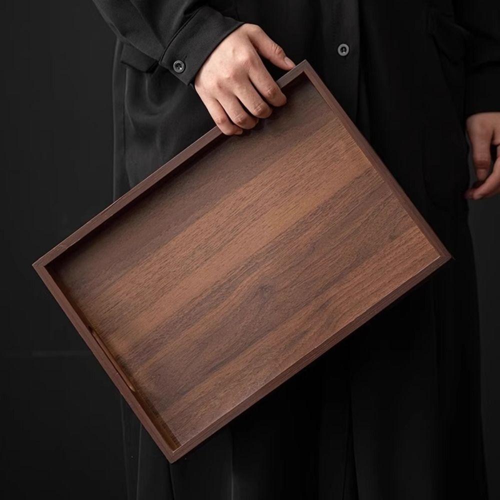 Walnut Color Bamboo Wooden Tray With Handle Serving Tray Decorate Tray Food Storage Trays  Bathroom