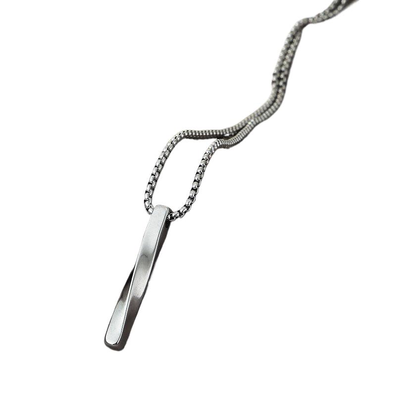 Fashion Stainless Steel Curved Bar Necklace Unisex Double Chain Metal Pendant Accessory