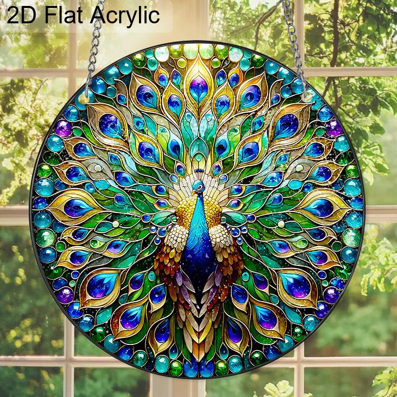 Acrylic Peacock Stained Glass Style Suncatcher, Vibrant Feather Window Hanging Ornament for Art and Animal Lovers