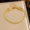 Gold Plated Double Layer Herringbone Bracelet, Stainless Steel CZ Tennis Chain Wrist Jewelry, Waterproof Dainty Bracelet for Women Gift