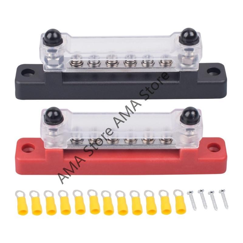 2pcs 6 Way Bus Bar Terminal Block 150A Power Distribution Terminal Block with Cover For Motorhome Boat Marine Battery Power
