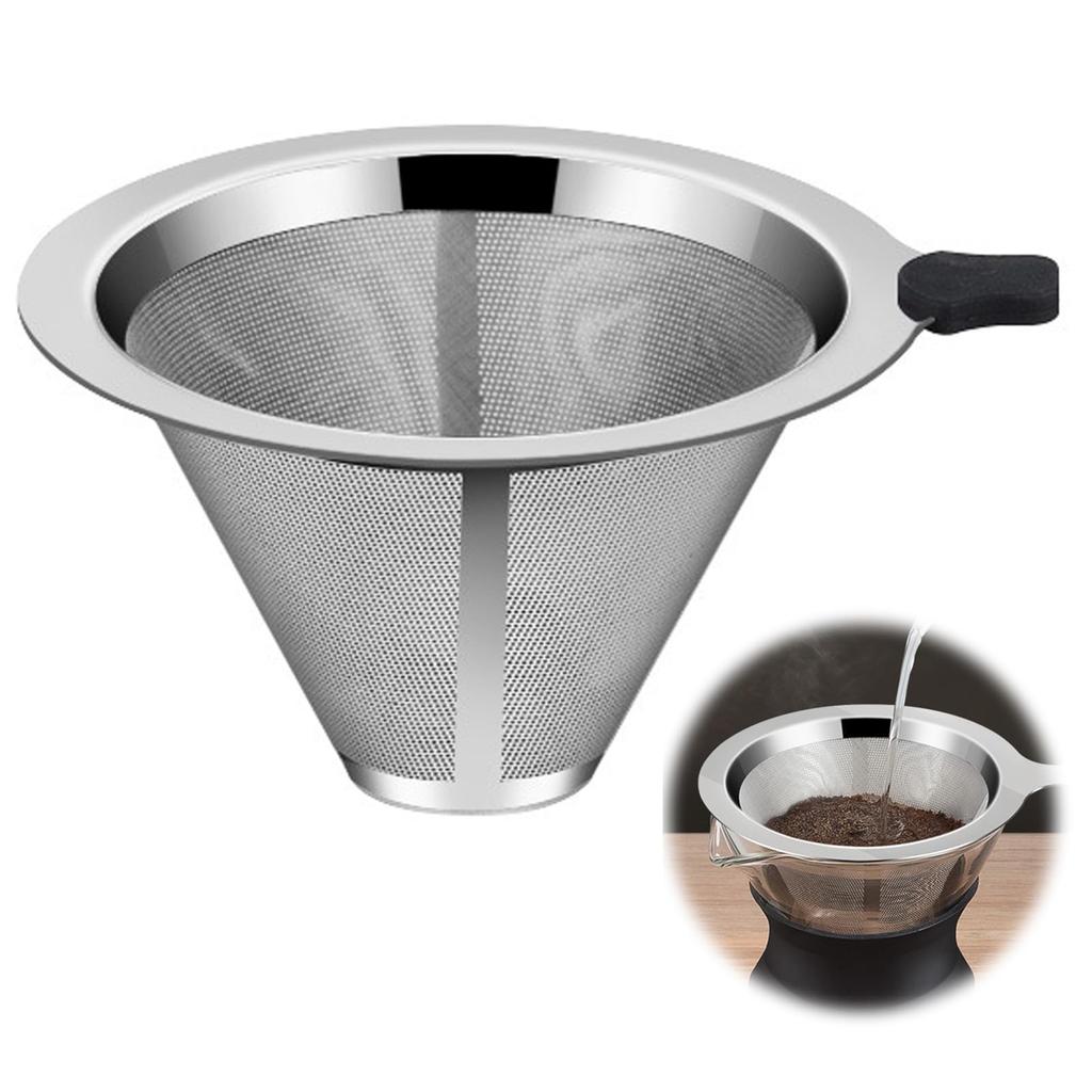 EsiFare Stainless Steel Coffee Reusable Coffee Conical Stainless Steel Mesh Coffee Fine Coffee Maker Strainer with Silicone Easy to for and Offices