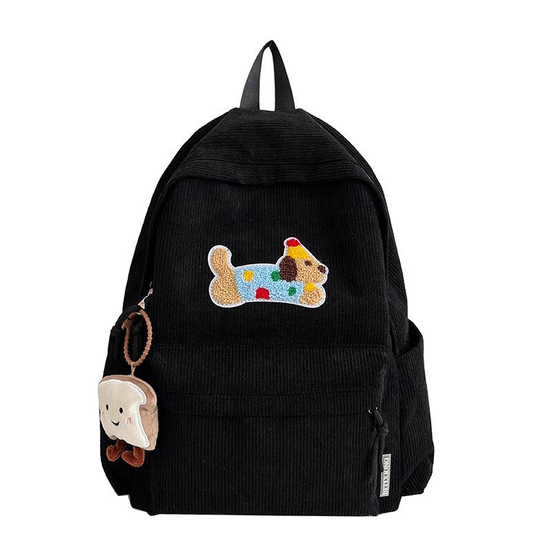 

Japanese Style Cute Corduroy Puppy Backpack for Students – Casual School Bag for Girls Without Pendant чорний