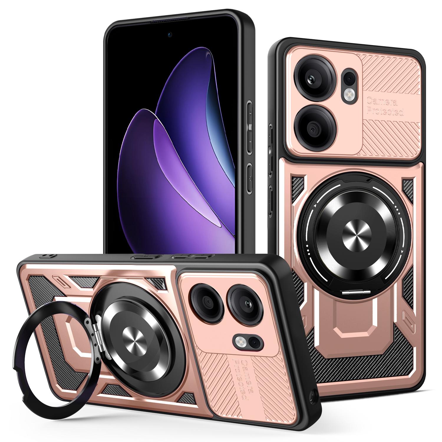

For Oppo Reno13 F 5G Magnetic Case Rotating Kickstand TPU+PC Phone Cover Rose Gold