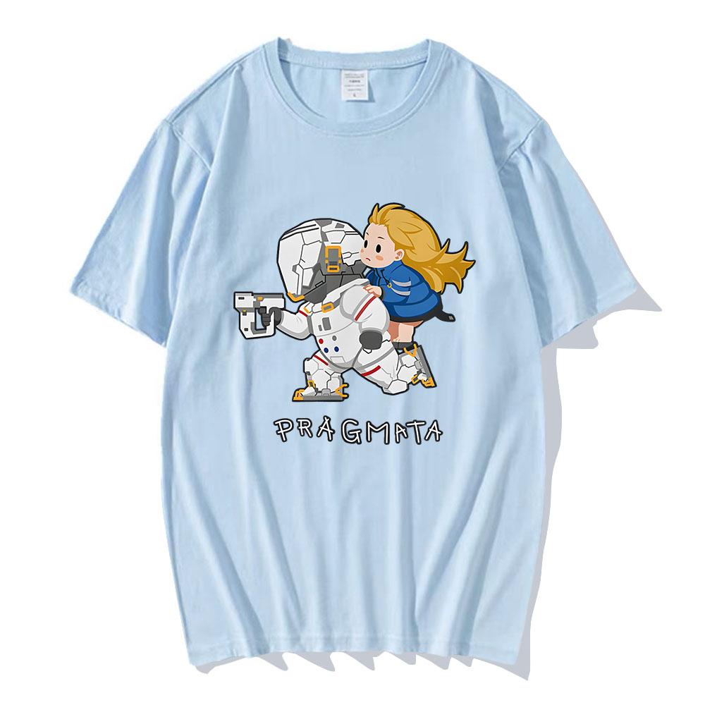 PRAGMATA Hugh & Diana Lauf! T-Shirt Kurzarm Baumwolle Sommer Herren T-Shirts Mode Spiel Grafik T-Shirts Herren Damen Oberteile