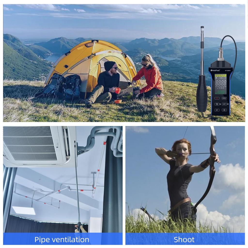 Handhold 5000Y Thermal Energy Induction Anemometer, Hot-Wire Airflow Sensor Measurement, Low Velocity Air Detection Tester Tools