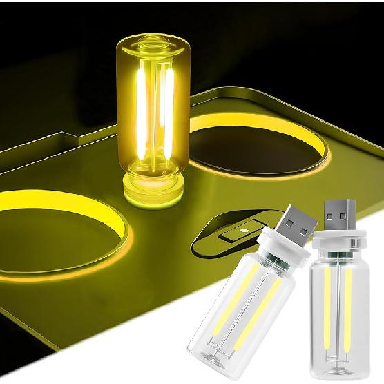LYCARESUN 2 PCS Car USB Night Light Bulb, Touch Dimmable Car Interior Ambient Lights, Portable Mini USB Retro Glass Bottle Lamp Decorations for