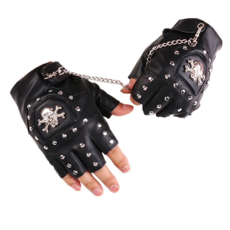 Men's Street Dance Half Finger Leather Gloves Nightclub Pole Dance Rivet Punk Glove Performance Dance Performance
