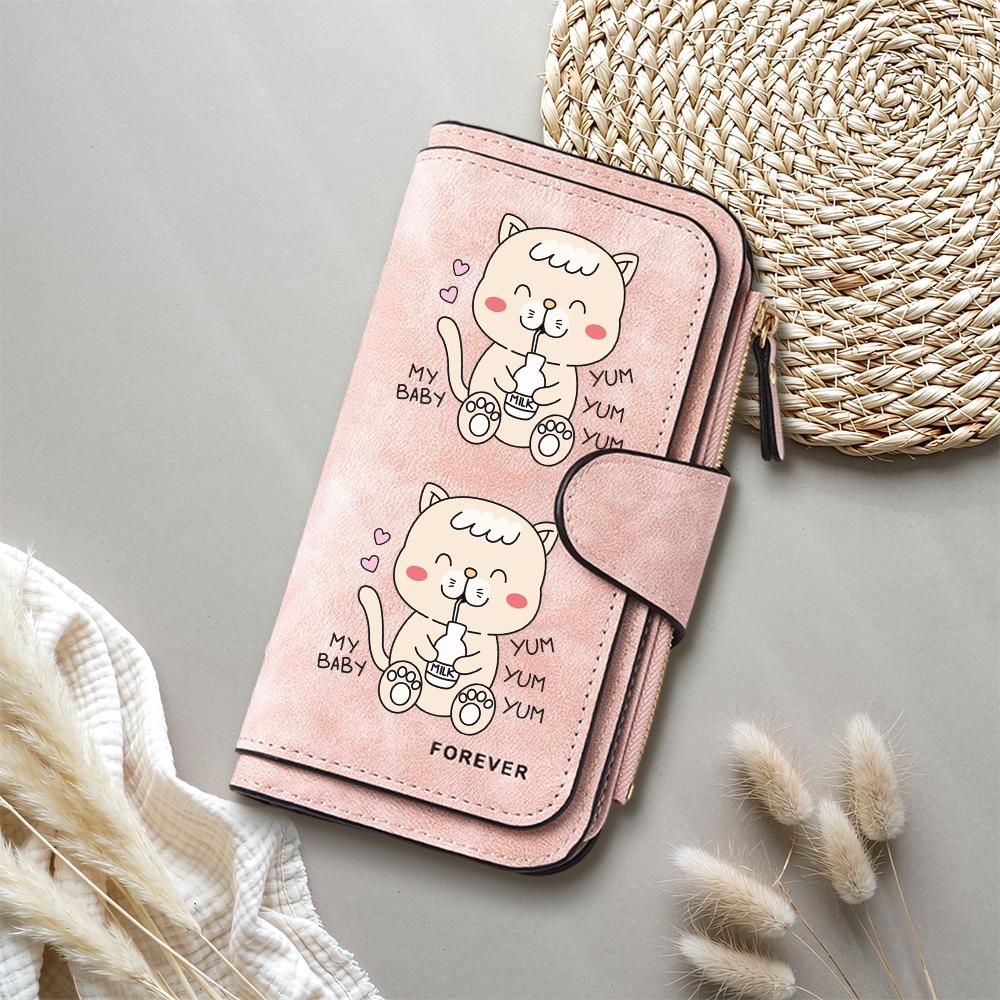 Cute Cat Print Long Wallet for Women Casual Large Capacity Card Holder Fashion Portable Purse