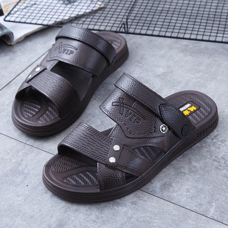 

Мужские летние дышащие повседневные пляжные сандалии 2025: Уличные тапочки двойного назначения для людей среднего и пожилого возраста Size 44