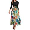 Women's Fashion Casual Belted Three-quarter Sleeve Round Neck Floral Printed Elegant Temperament Dresses