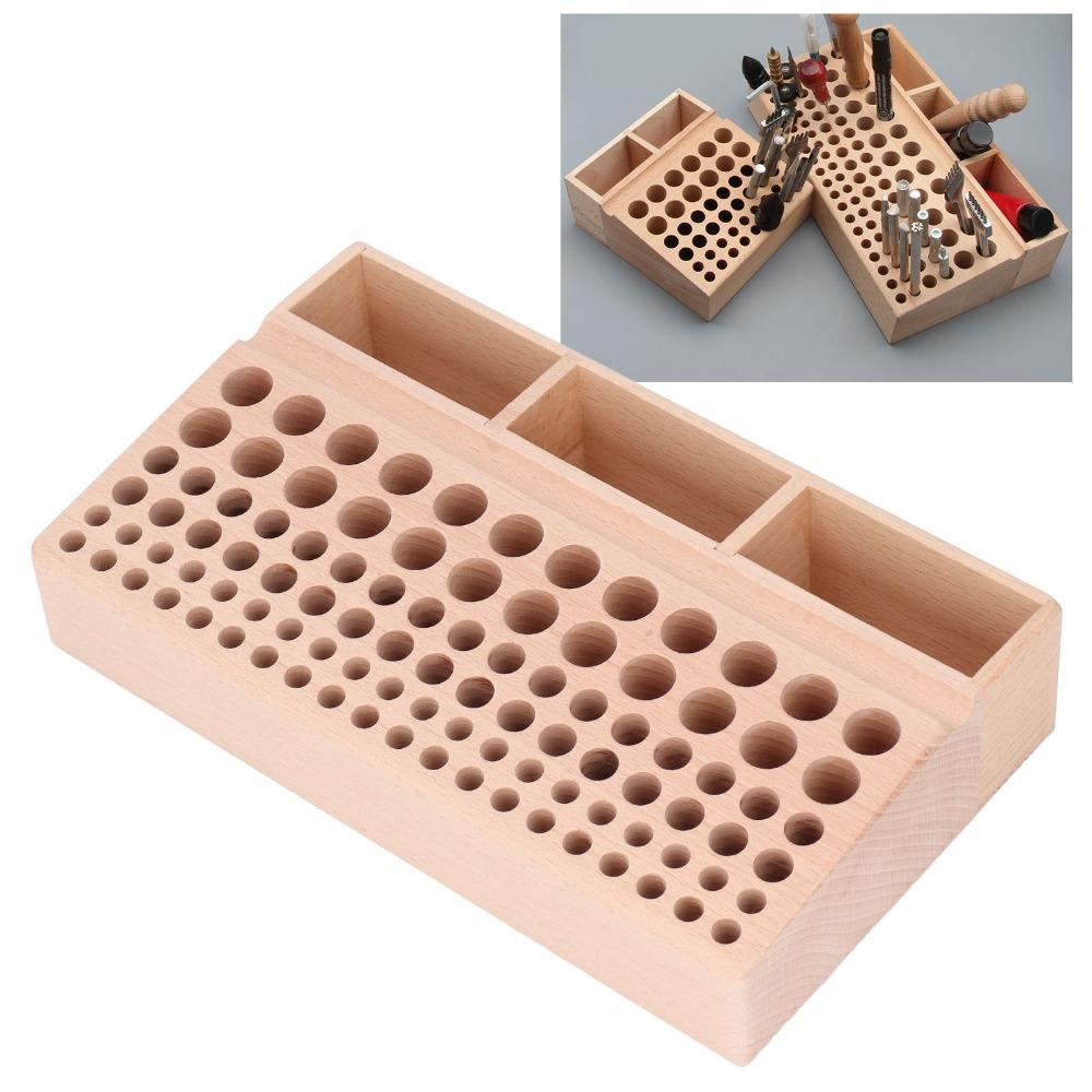 98 Holes Leather Tool Holder 3 Slots Leathercraft Storage Organizer Wooden Tool Rack For DIY