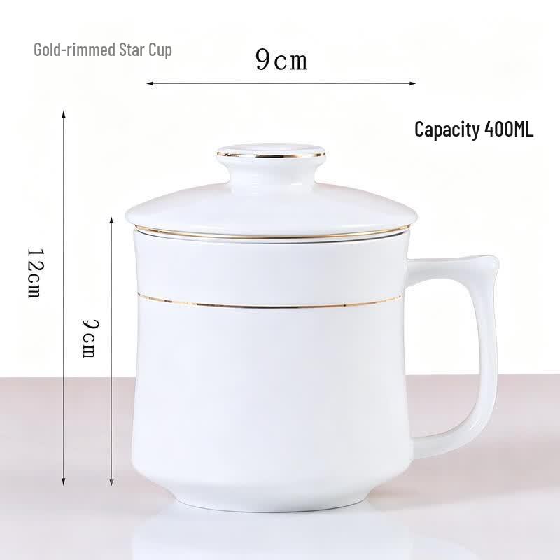 ETUB Gold Rim Star Ceramic Teacup with Lid