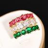 Huitan Three-layers Red/White/Green Cushion Cubic Zirconia Women Rings Luxury Gold Color Wedding Band Accessories Trendy Jewelry