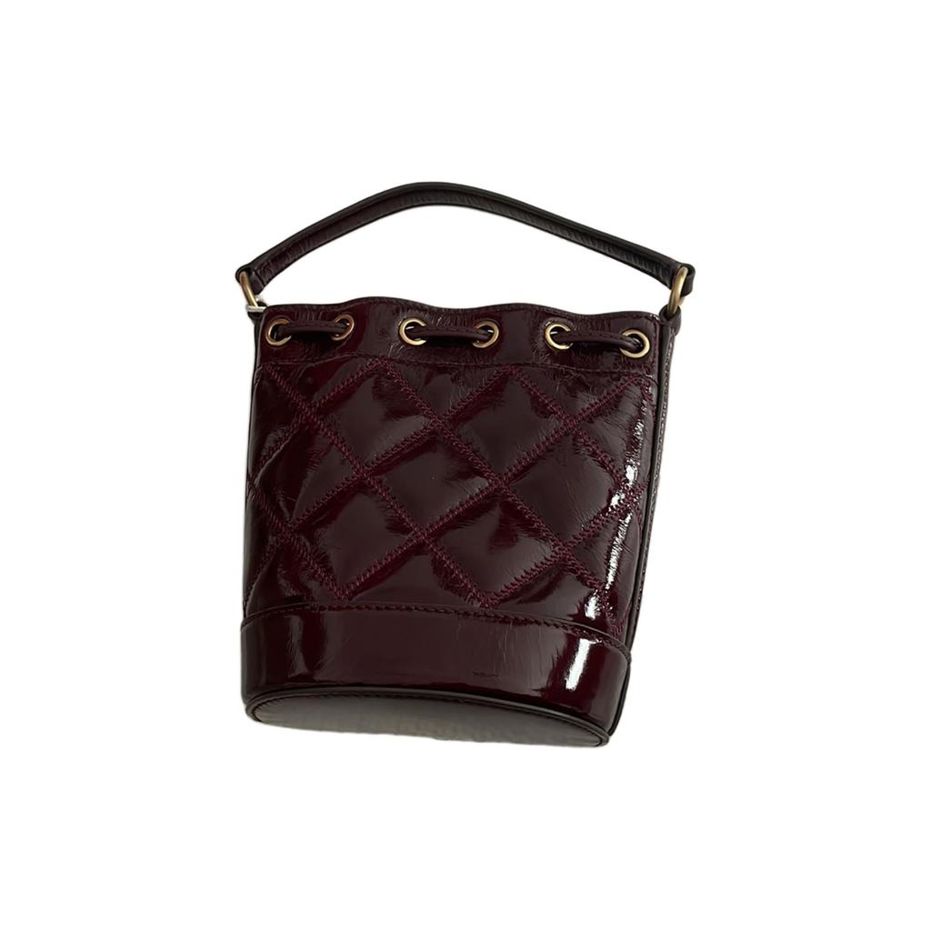 Tory Burch Metal Logo Drawstring Closure Leather Bucket Bag Women Bags Burgundy 152044-690