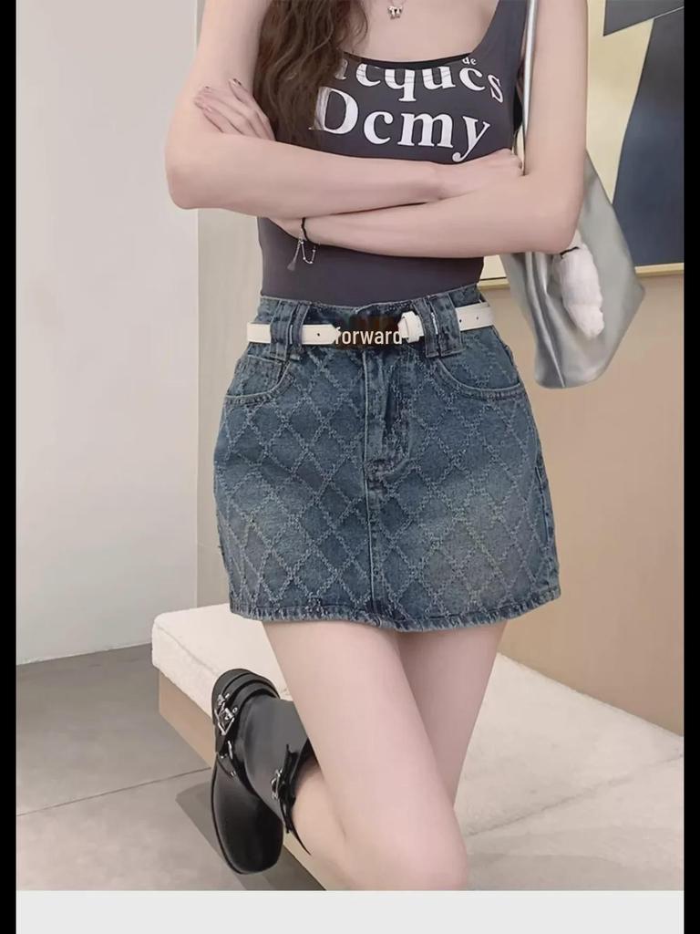 Women's High-Waisted A-Line Retro Denim Skirt—Summer Design, Anti-Exposure, Slim Fit, Short Length