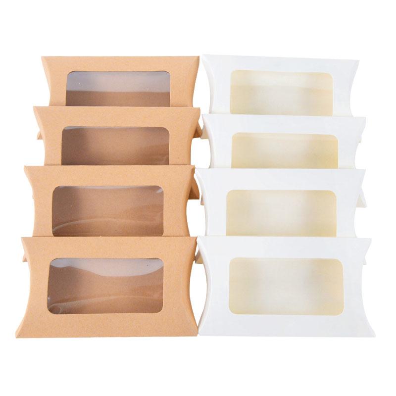 20/10 Pezzi Scatola Biscotti Caramelle Forma Cuscino con Finestra Matrimonio Natale Carta Kraft Scatole Confezionamento Regali Forniture Festa di Compleanno