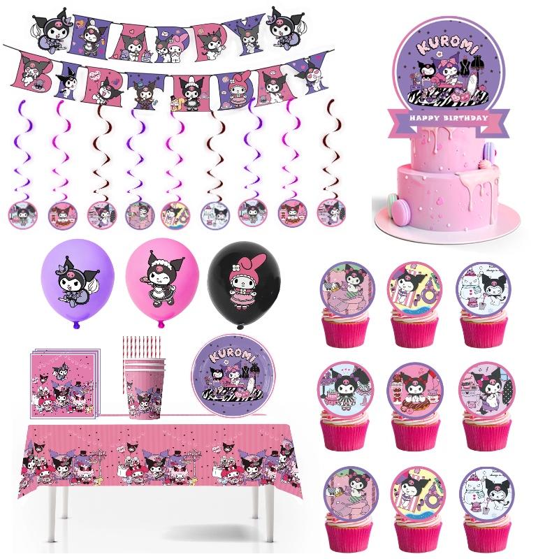 New Kuromi Party Supplies Set With Decorative Balloons And Tableware