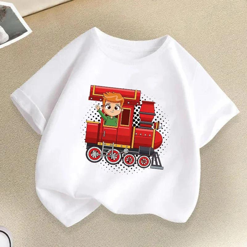 Zug Grafikdruck Kinder T-Shirts Sommer Jungen Mädchen Lustig Lässig Niedlich Weiß T-Shirts Kinder Rundhals Kurzarm T-Shirts