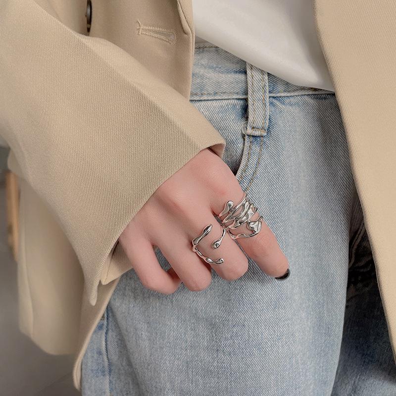 Übertrieben unregelmäßiger Ring für Frauen Männer Retro geometrischer offener Ring Persönlichkeit Silber Farbe Zeigefingerring Alltagsschmuck