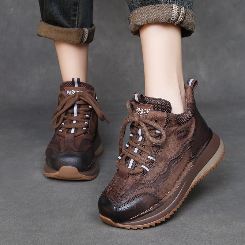 Women's Shoes 2026 Retro Casual Shoes Women's Autumn New Versatile Color Blocked High Top Shoes Short Boots
