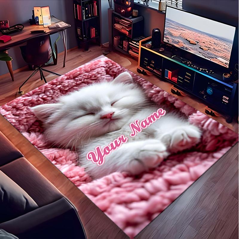 1PC Custom Name "Sleepy Kitten Blanket" Theme Floor Mat Ideal for Living Room, Game Rooms, Office, Bedroom, Office Floor Mat , Floor Mats for Home