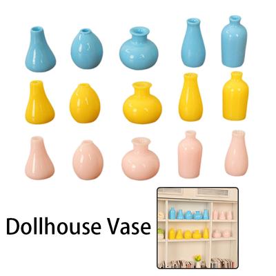 5 pièces 1:12 Vase Miniature de Maison de Poupée Mini Simulation Ensemble de Vases Géométriques Composition Florale Pots pour Plantes Vertes Modèle Décoration de Maison Jouets