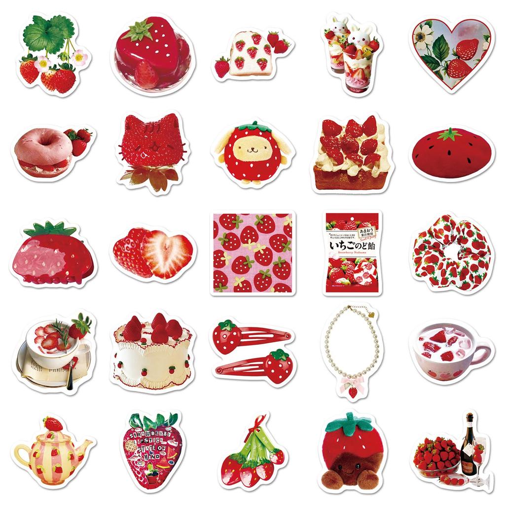 50pcs Cute Cartoon Strawberry Stickers: Fun Decorations for Bikes, Suitcases, & Power Banks
