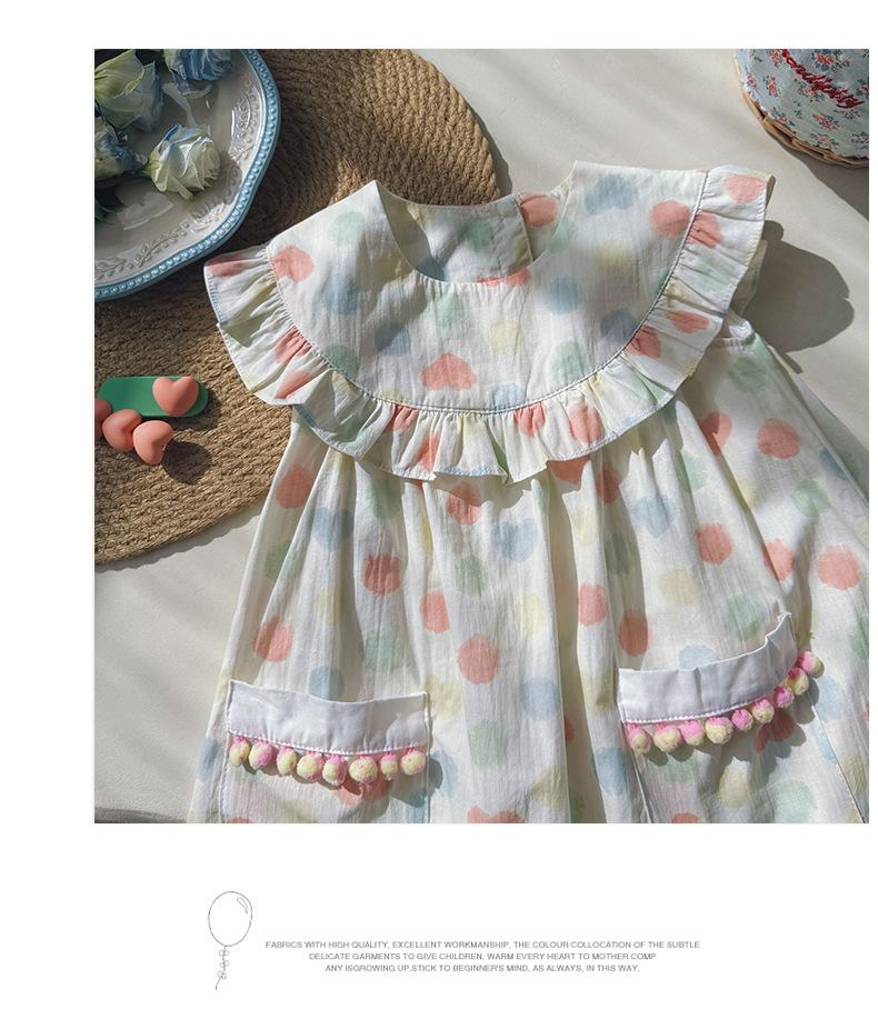 2024 Summer New Children's Clothes Colorful Polka Dot Girl Dress Korean Ruffle Doll Collar Children's Skirt Sweet