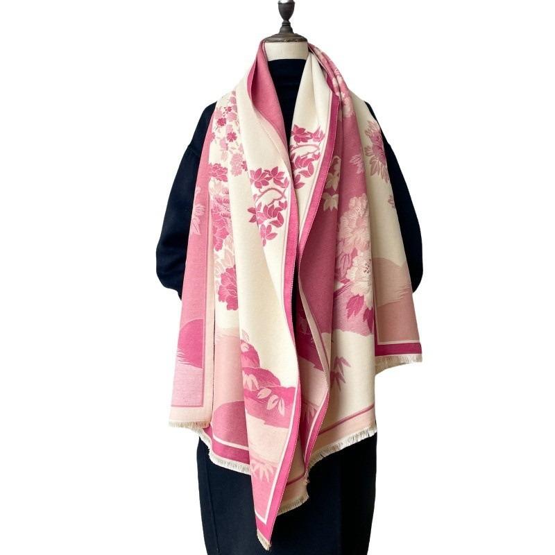 Landscape Flower Language Winter Office Imitation Cashmere Warm Scarf Send Mom Retro Flower Air Conditioning Shawl
