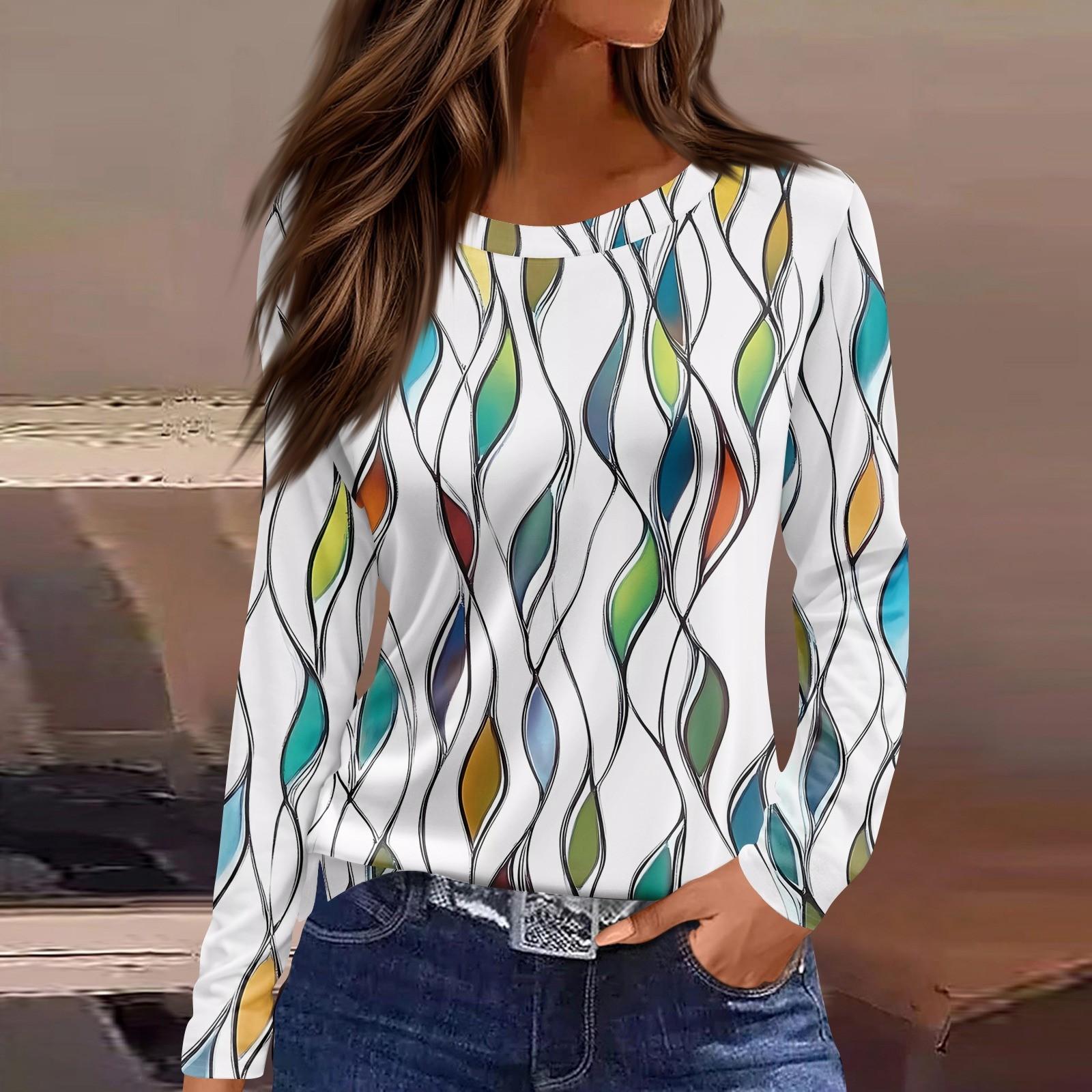 

Женская модная повседневная свободная футболка с принтом и круглым вырезом с разрезом и длинным рукавом, женский топ S зелёный