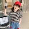 Girls' Short Sleeved T-shirt Striped Summer Children's Korean Summer Outfit Half Sleeved Girls' Thin Top T-shirt