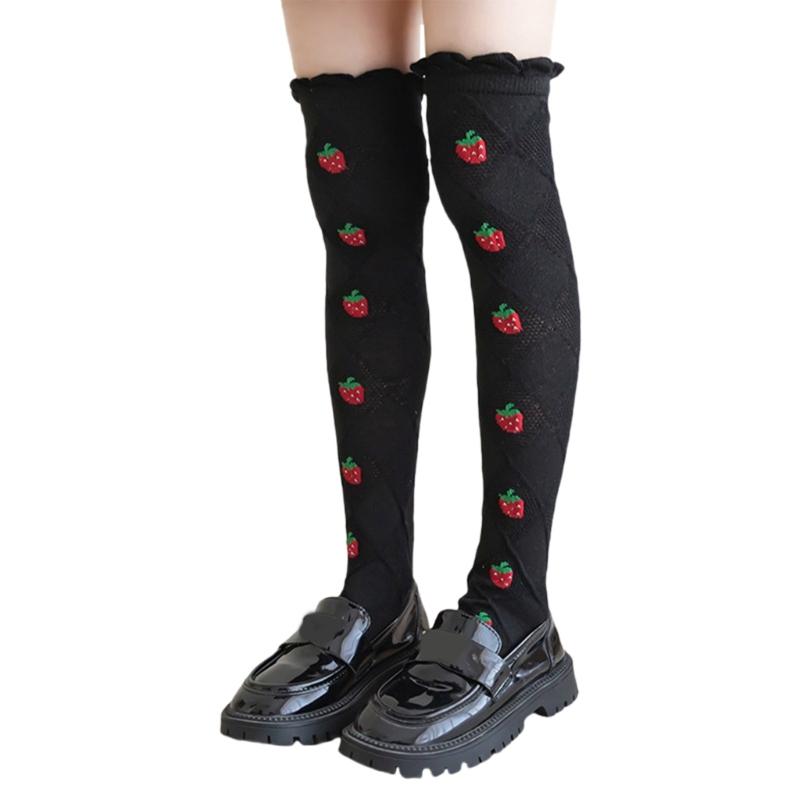 Baby Girls Long Tube Socks Spring Autumn Summer Thin Kids Strawberry Printed Socks Over Knee Length Stockings
