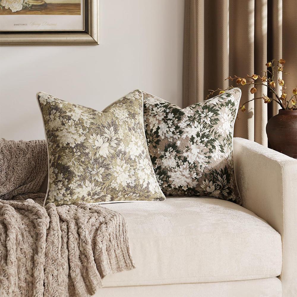 Retro Floral Throw Pillow Cover Cojines 45X45 Chenille Yarn-Dyed Jacquard Square Pillowcase Decoration Sofa Cushion Covers