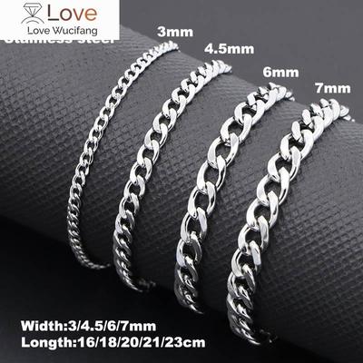 3-7mm Simple Stainless Steel Men Curb Cuban Chain Fashion Women Bracelet On Hand for Couple Unisex Wrist Jewelry Gift Party