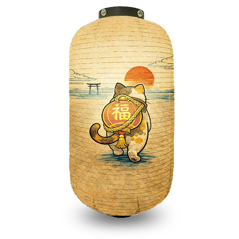 Japanese Style Lantern Japanese Hanging Happy-neko Lanterns Cloth Long Traditional Restaurant Bar Hotel Festival Decoration