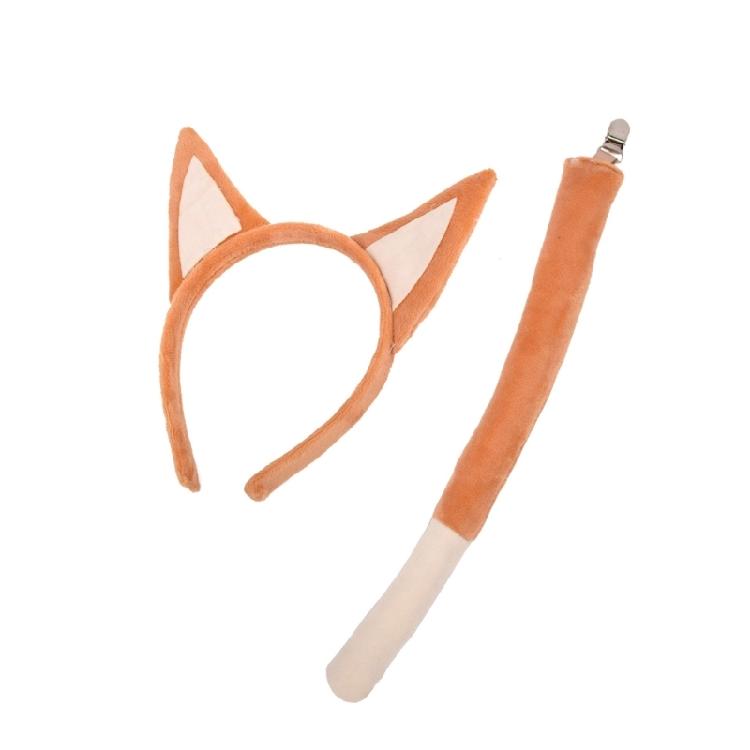Animal Costume Accessories Plush Dog Ears Headband and Long Tail with Clip Set for Halloween Birthday Party Supplies